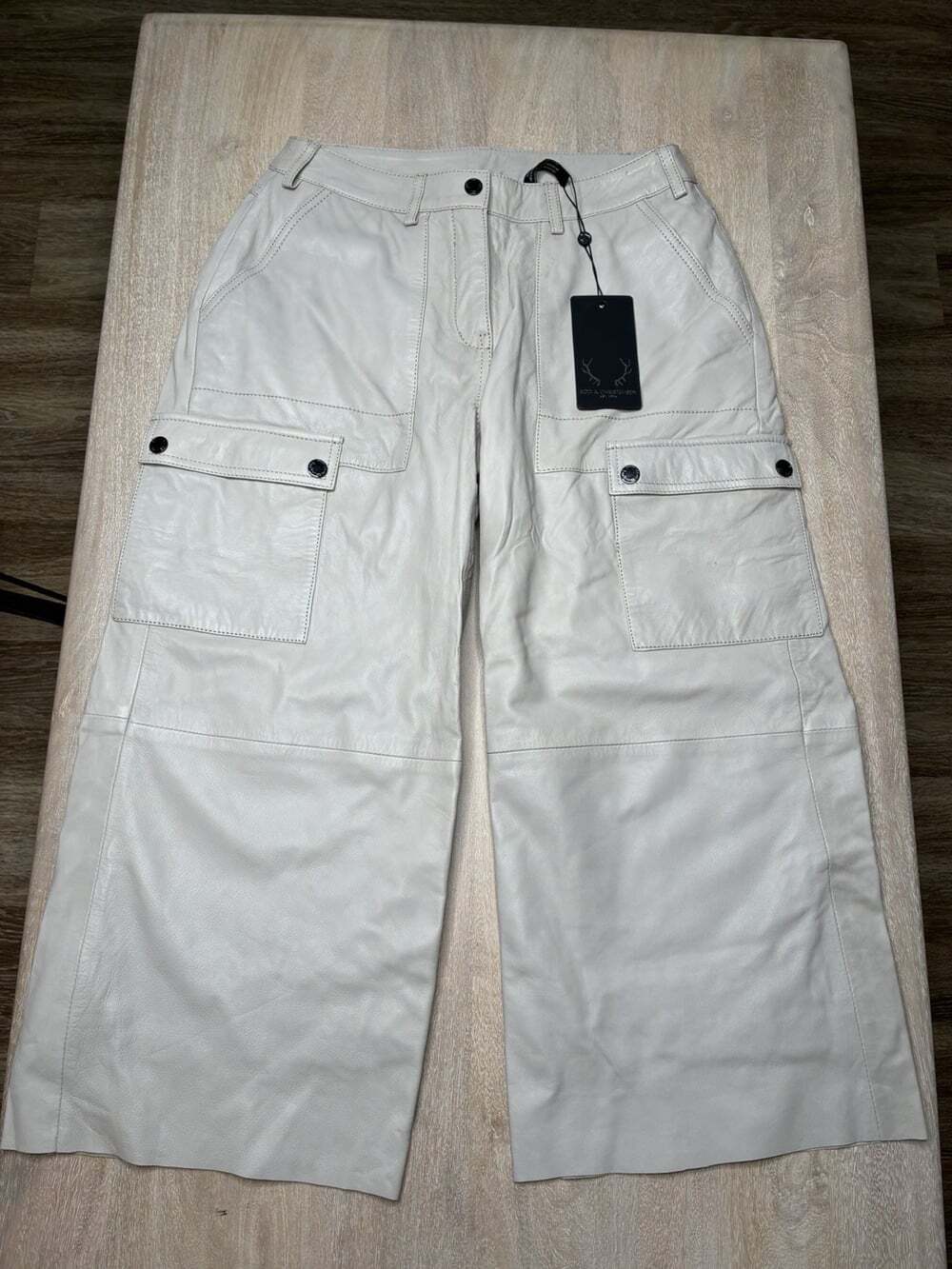 Bod & Christensen NWT Nadine 100% Leather Cargo Pants Baby Breath Size 6 SHORT